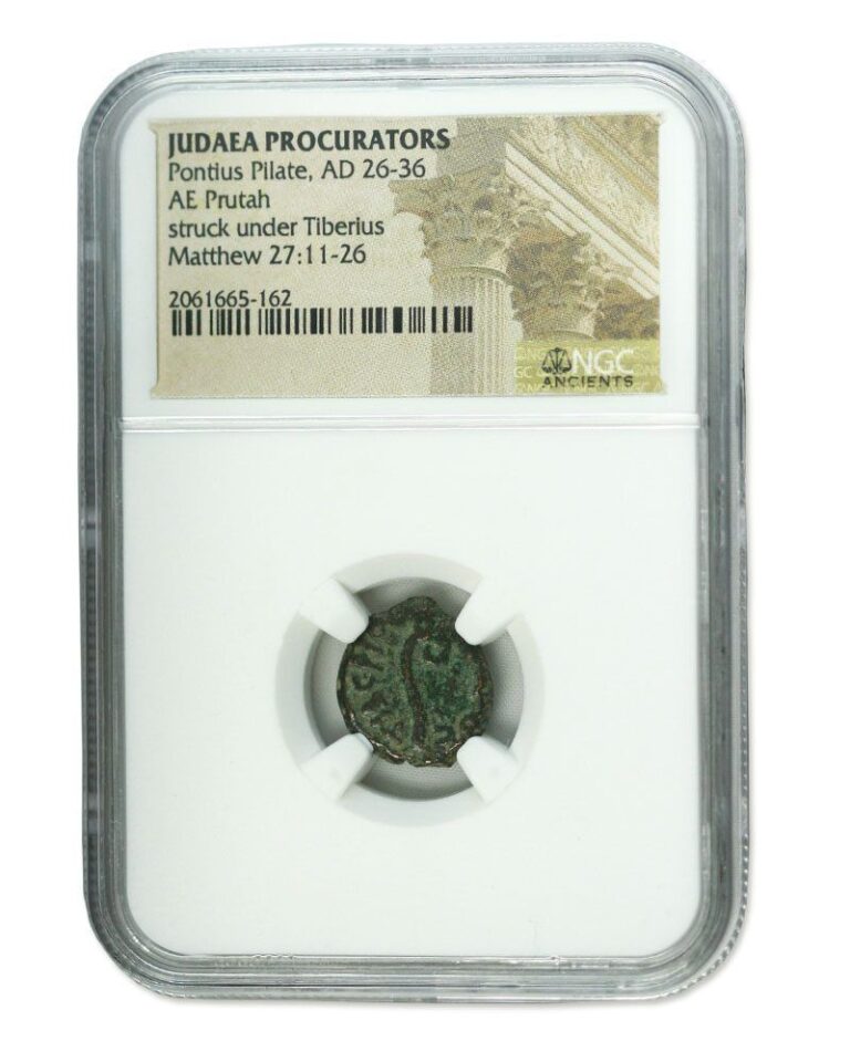 Read more about the article Judaea AE Prutah Coin from Pontius Pilate (AD 26-36) NGC(HG) 🇮🇱