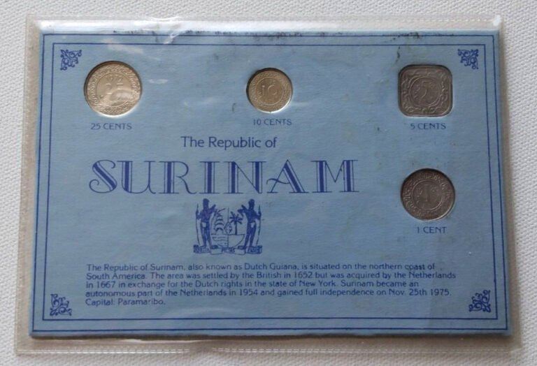 Read more about the article REPUBLIC OF SURINAME 1979-80 4 PIECE UNC SPECIMEN COIN SET IN CARD