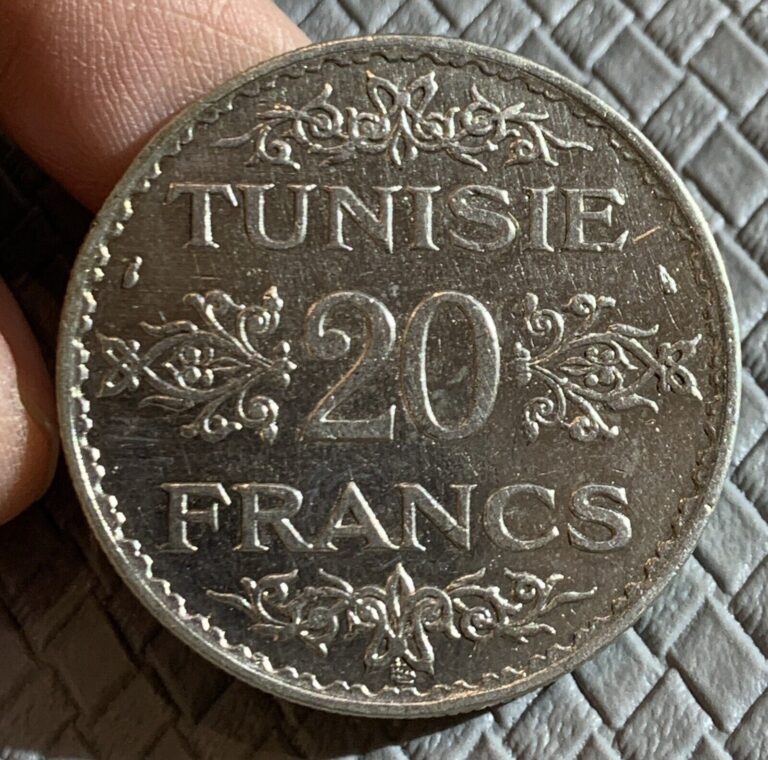 Read more about the article Tunisia 1934 AH1353 20 Francs SILVER COIN  AU