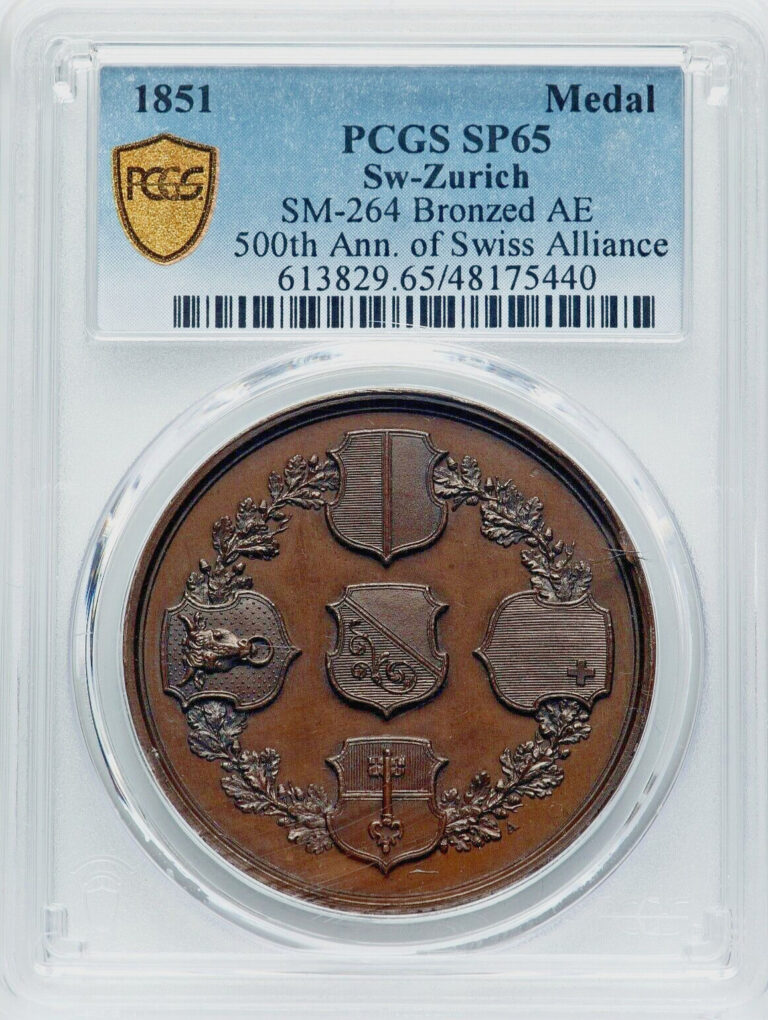 Read more about the article 1851 PCGS SP65 Specimen Swiss Bronze Medal SM-264 500th Ann. Swiss Alliance