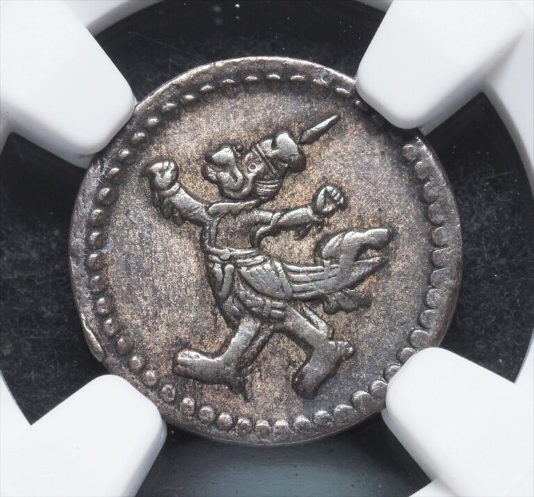 Read more about the article 1864  Cambodia  Norodom I. Billon “Garuda” 2 Pe (½ Fuang) Coin. KM-26. NGC AU53!