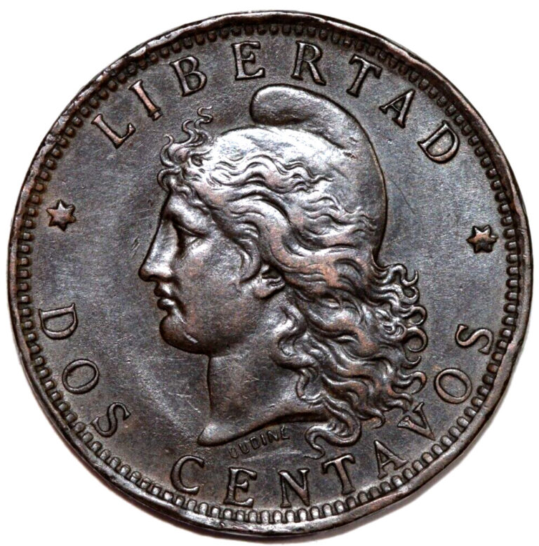 Read more about the article 1891 Argentina 2 Centavos  Liberty  -Foreign Coin 30mm