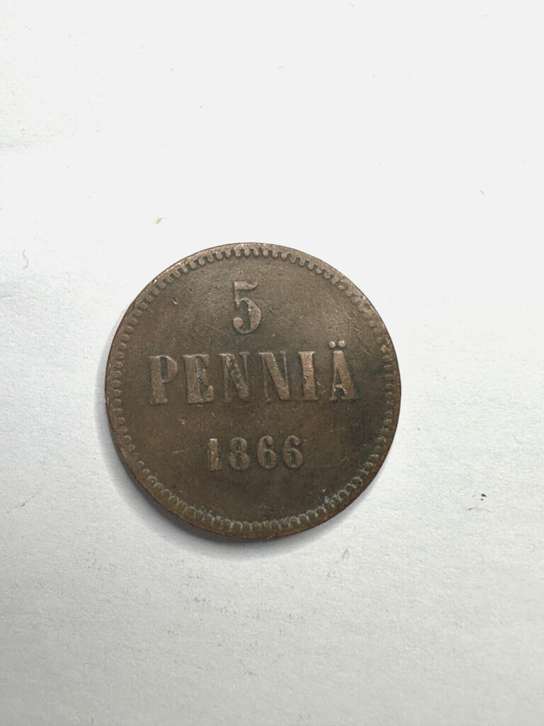 Read more about the article 1866 Finland 5 Pennia Coin  VF Very Fine