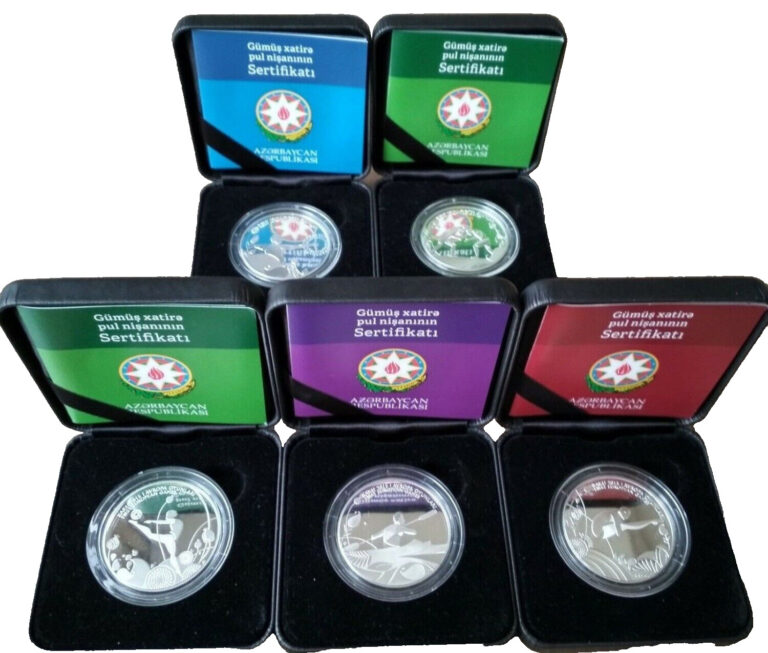 Read more about the article First European Games Azerbaijan 5 manat 2015 Silver Coins SET Baku  Sports PROOF