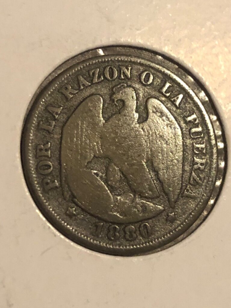 Read more about the article Roughly the Size of a Quarter 1880 Chile 20 Centavos World Silver Coin *017