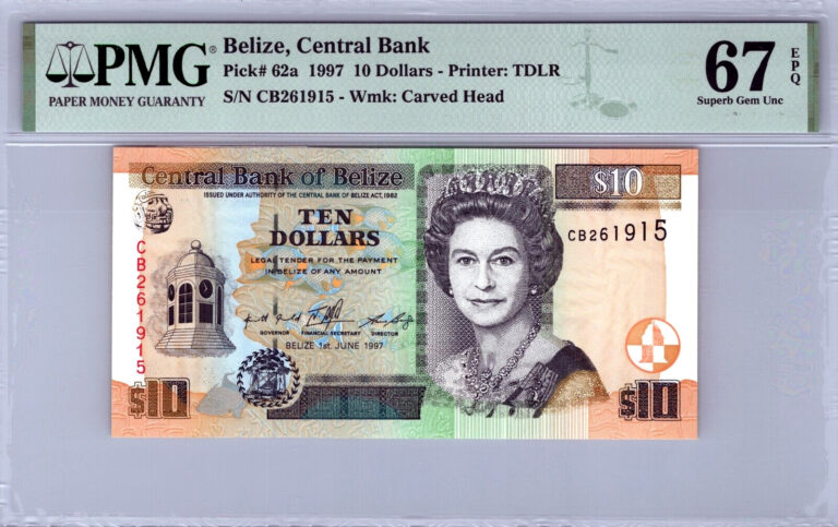 Read more about the article Belize 10 Dollars Pick# 62a 1997 PMG 67 EPQ Superb Gem Uncirculated Banknote Top