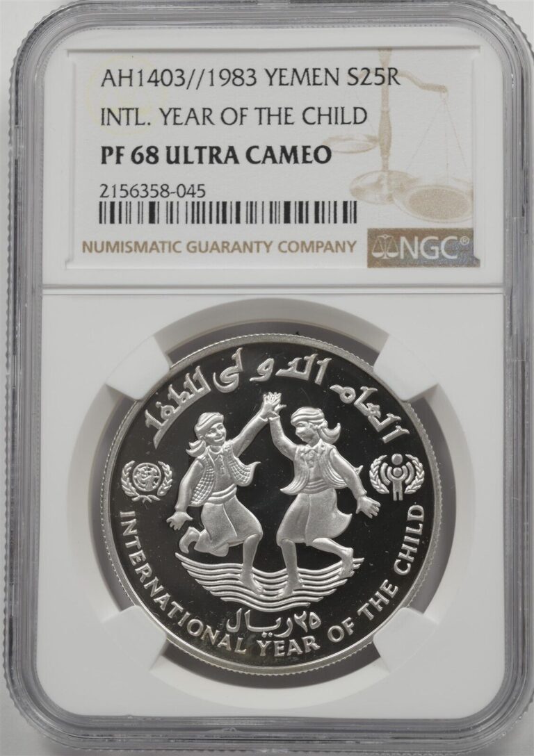 Read more about the article Yemen 1983 25 Riyals Proof NGC PF68 ULTRA CAMEO Year Of The Child NG2021 combine