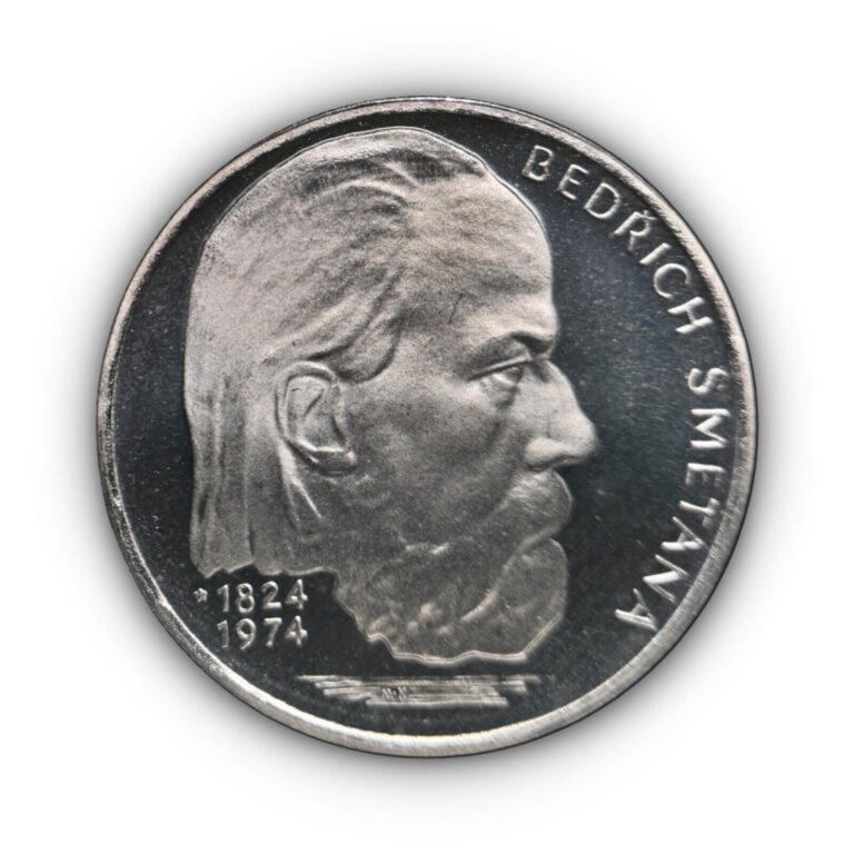 Read more about the article CZECHOSLOVAKIA. 1974  100 Korun  Silver – Bedrich Smetana  Czech Composer Proof