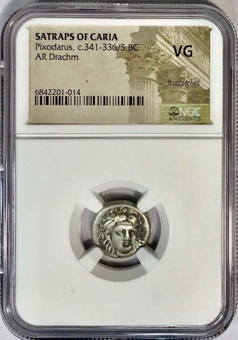 Read more about the article Ancient Greek Silver Coin Satraps Of Caria Pixodarus 341-366/5 BC Drachm  NGC VG