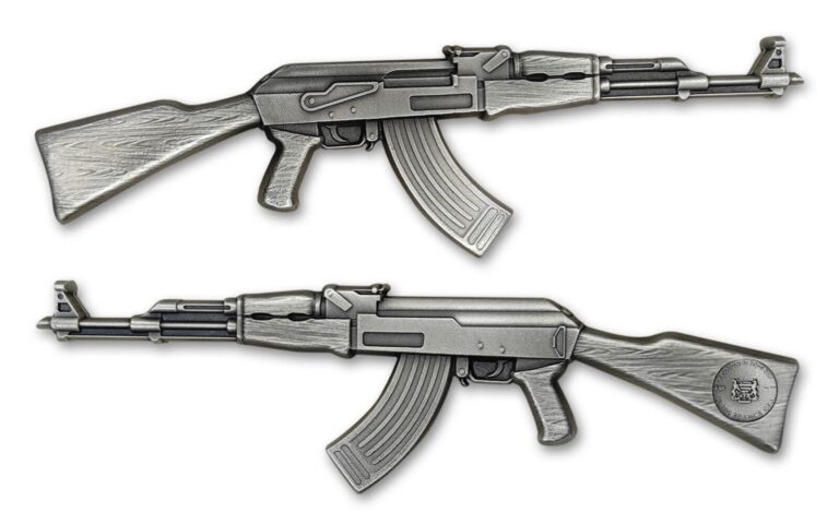 Read more about the article 2024 Chad 10 000 Francs 2oz .999 Silver AK-47 Rifle Antiqued Coin