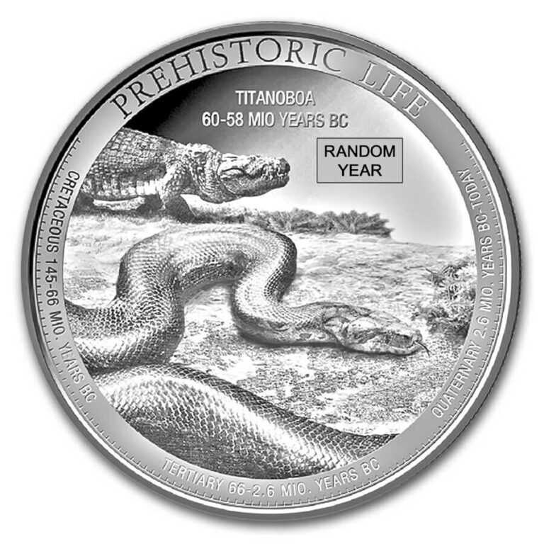 Read more about the article Democratic Rep. of Congo 1 oz Silver Prehistoric Life Random Year