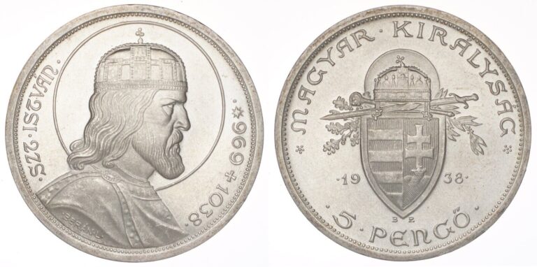 Read more about the article HUNGARY 5 Pengo 1938 Silver .640 Death of St. Stephen AU 1496 Exact Coin Ships!