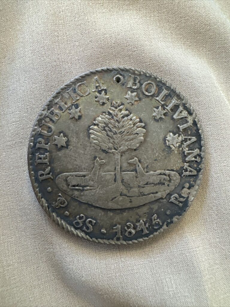 Read more about the article 1845 Bolivia 8 Soles Rare World Silver Coin  Drilled Scarce