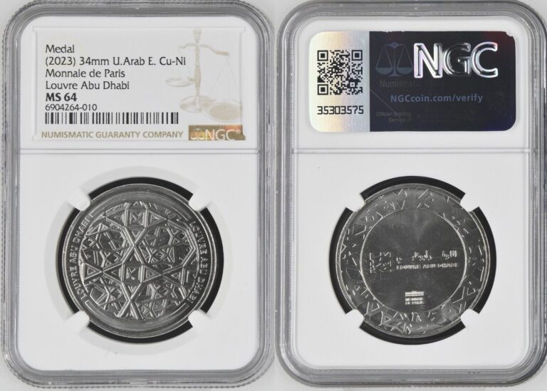 Read more about the article UAE United Arab Emirates 2023 Medal NGC MS 64 Louvre Abu Dhabi Monnaie De Paris