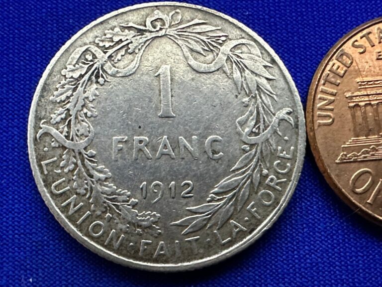 Read more about the article 1912 Belgium 1 Francs Coin XF+ 5gr .835 Silver French Text #MX206