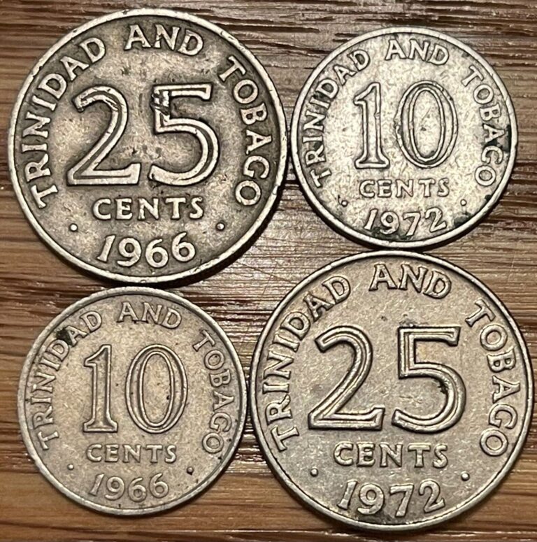 Read more about the article Lot of 4 Trinidad and Tobago 10 and 25 Cent Coins  1966 and 1972