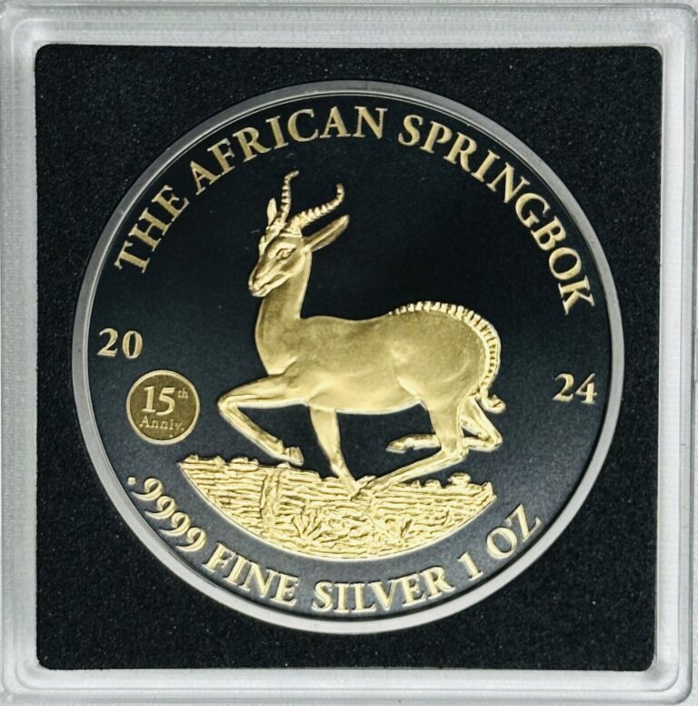 Read more about the article 2024 Gabon Springbok 15th Anniv. GOLDEN ENIGMA Black Ruthenium 1oz Silver Coin