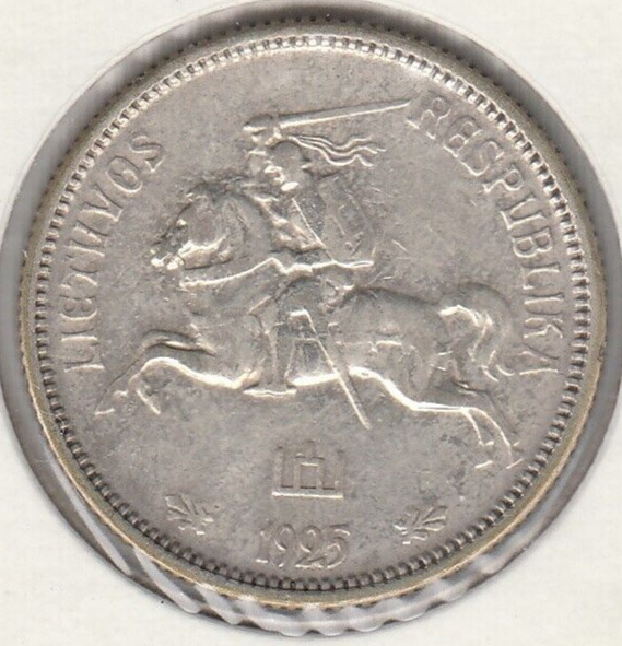 Read more about the article 1925 LITHUANIA 2 Litai  Lithuanian HORSEMAN w SWORD Vintage Coin Silver