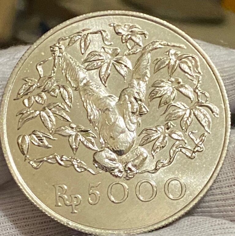 Read more about the article 1974 Bank Indonesia 5000 Rupiah .500 Silver Coin  Orangutan~ Uncirculated