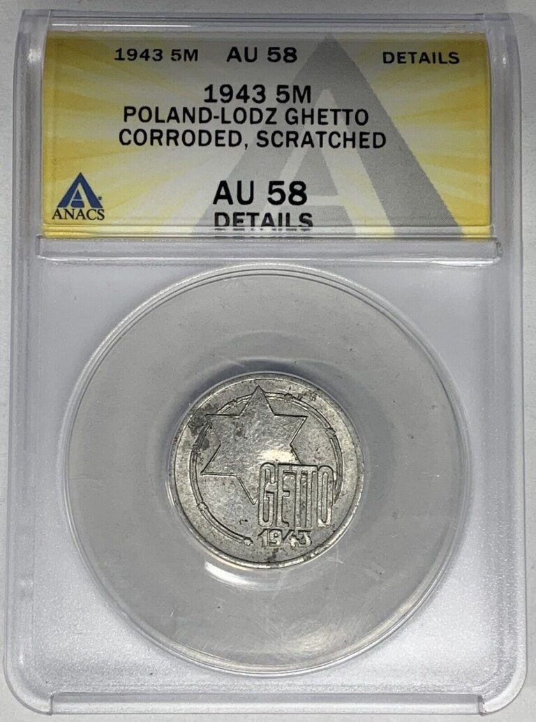 Read more about the article 1943 Poland 5 Mark Coin ANACS AU 58 Details W5