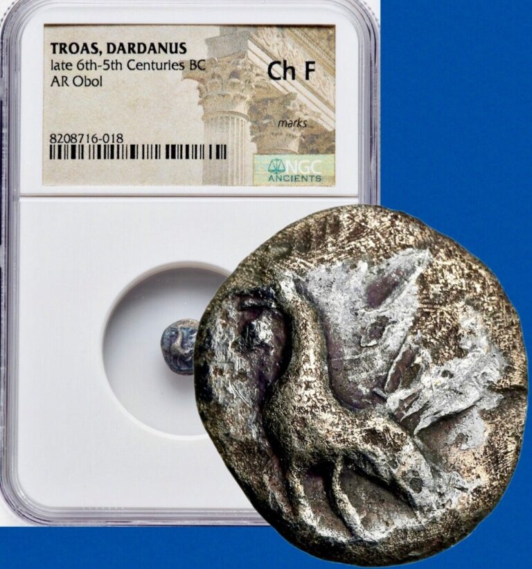 Read more about the article Ancient Greek Silver Coin 6th-5th Century BC Troas Dardanus AR Obol NGC Choice F