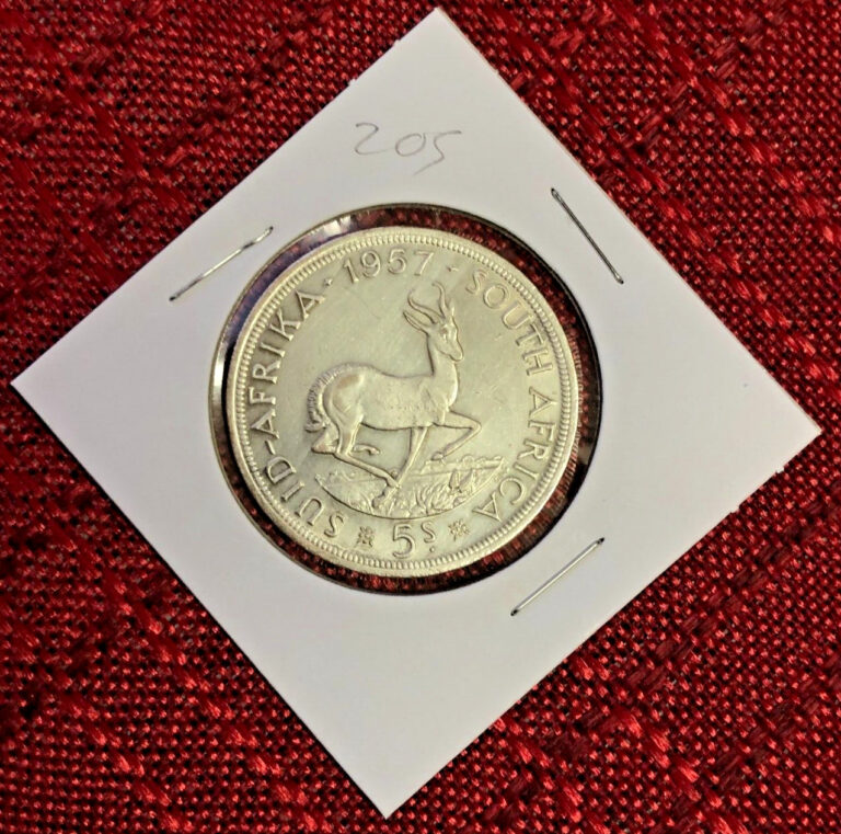 Read more about the article 1957 South Africa Silver Coin 5 Shillings – Elizabeth II  Springbok  205