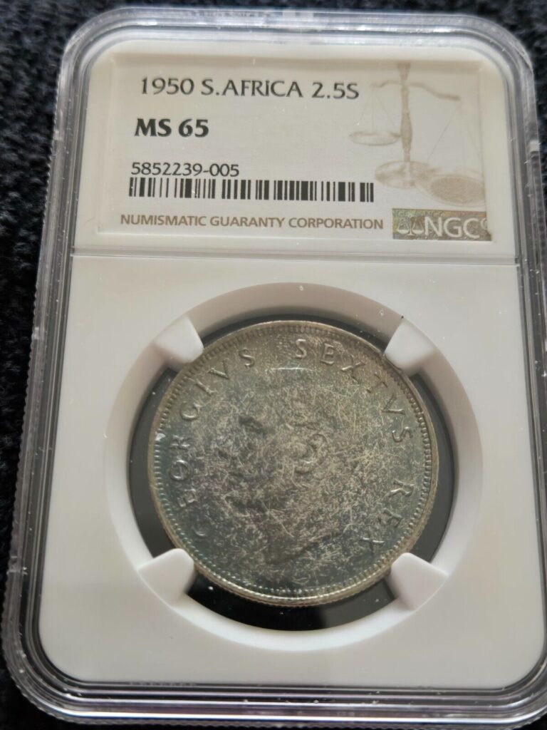 Read more about the article 1950  South  Africa 2 1/2 Shillings NGC MS 65  ” #1  TOP POP Business Strike