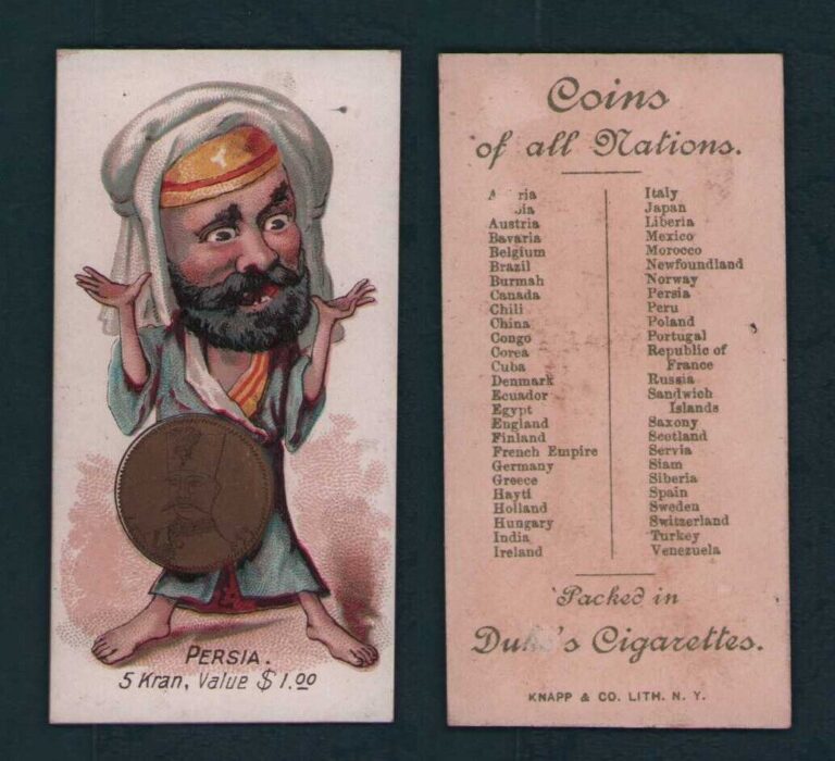 Read more about the article 1889 Duke’s Cigarettes N72 COINS of all NATIONS Tobacco Cards – U Pick