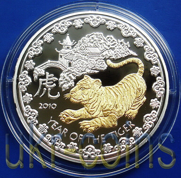 Read more about the article 2010 Rwanda Lunar Year of the Tiger 3 Oz Silver Coin Gilded Gemstone Diamond Eye