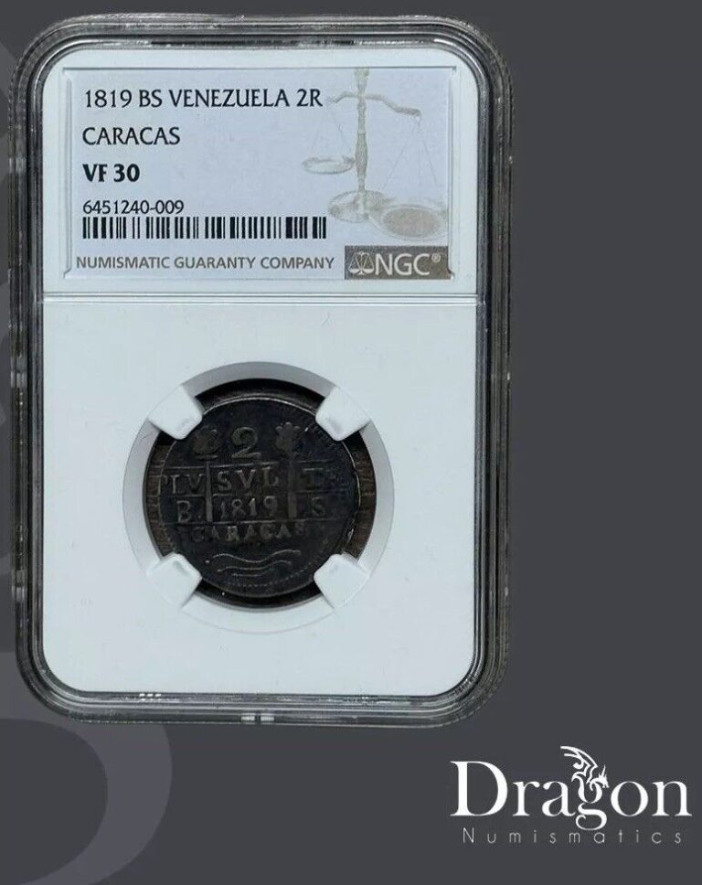 Read more about the article 1819 VENEZUELA 2 REALES CARACAS ANTIQUE SILVER COIN NGC VF 30🇻🇪🐉