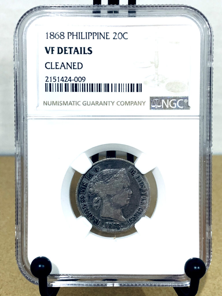 Read more about the article 1868 Philippine 20c NGC VF Very Fine Details Cleaned #2151424-009