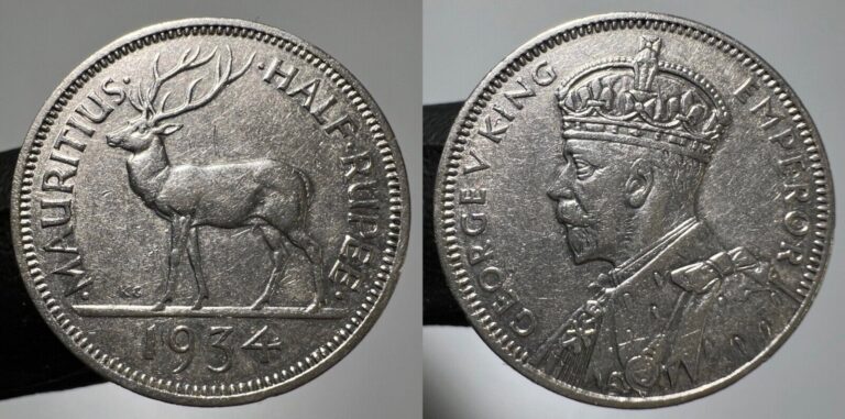 Read more about the article 1934 Mauritius 1/2 Rupee Silver Circulated Details Coin George V