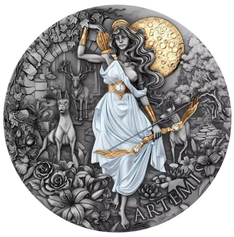 Read more about the article 2024 Cameroon Artemis 2 oz Silver Antiqued Gilded High Relief Colorized Coin