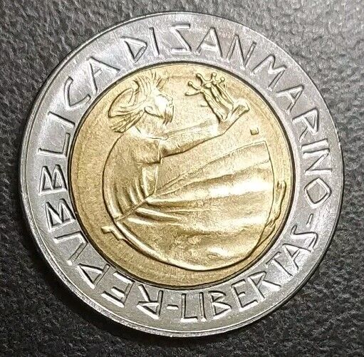 Read more about the article 1985 San Marino 500 Lire HIGH GRADE Bimetallic AU Coin KM 181