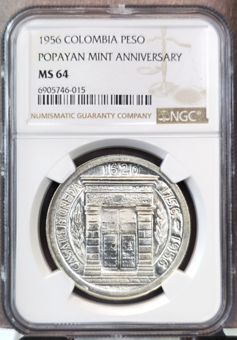 Read more about the article 1956 COLOMBIA SILVER 1 PESO POPAYAN MINT ANNIVIVERSARY NGC MS 64 BEAUTIFUL BU