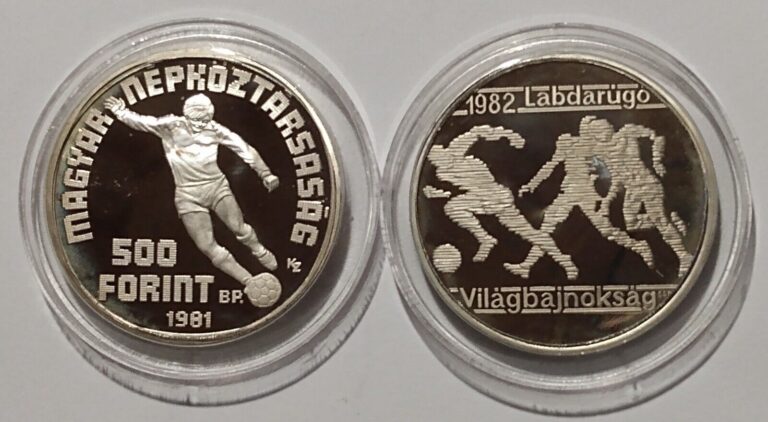 Read more about the article 1981 HUNGARY 500 FORINT .640 SILVER PROOF CROWNS (2 COINS) FUTBOL SOCCER