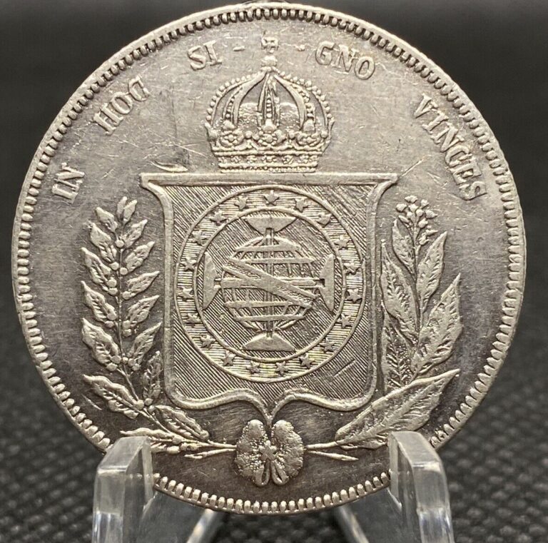 Read more about the article Brazil 1000 Reis 1859 XF Grade Coat-Of-Arms Old World Silver Coin BRA004