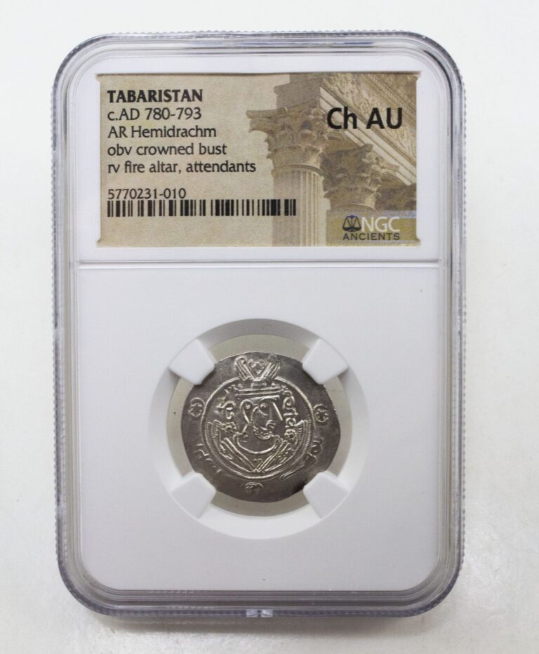 Read more about the article Zoroastrian Dabuyid Coin – Tabaristan NGC Certified Slab (CH-AU) 🇮🇷