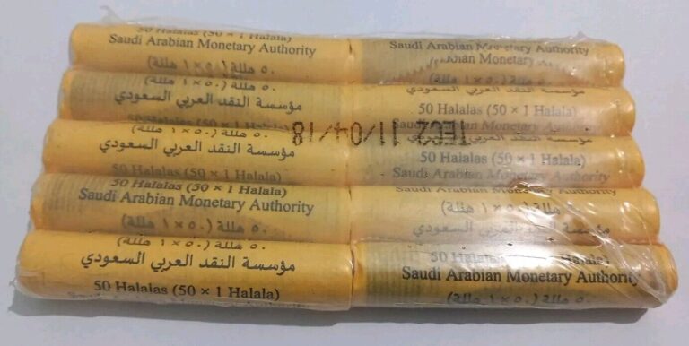 Read more about the article LOT OF 10 Rolls 1 Halala Saudi Arabia coins 2016 UNC 500 coins  Free shopping