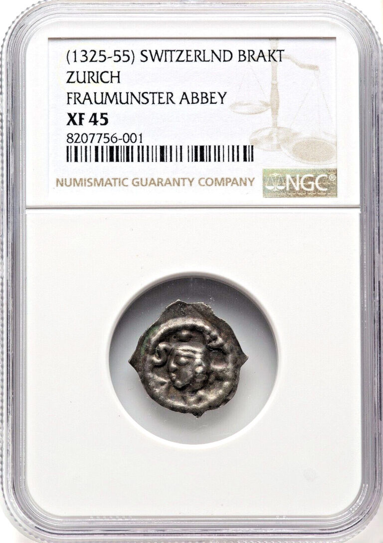 Read more about the article 1325 – 1355 Switzerland Brakteat Zurich NGC XF45 Fraumunster Abbey Coin
