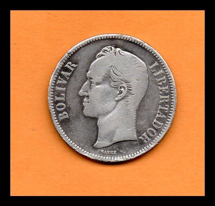 Read more about the article Venezuela  Coin “Fuerte” 5 Bolivares Bs 1887 Silver .900 37.2mm 25gr. KM#24