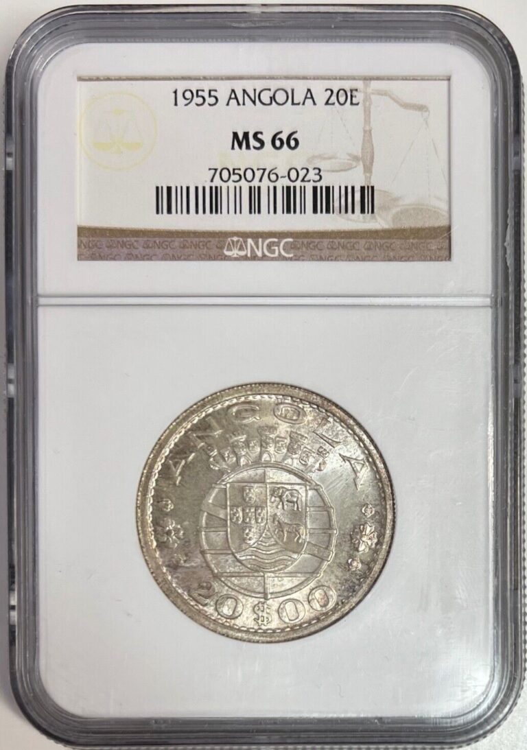 Read more about the article 1955 Angola 20 Escudos NGC MS66 Silver Coin 20E