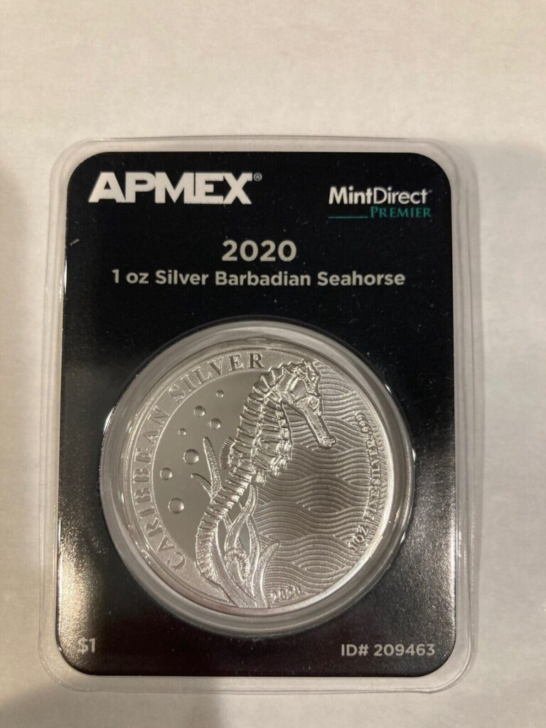 Read more about the article 2020 Barbados One ounce Silver Seahorse Series 1 oz.  Mint Direct rare TEP