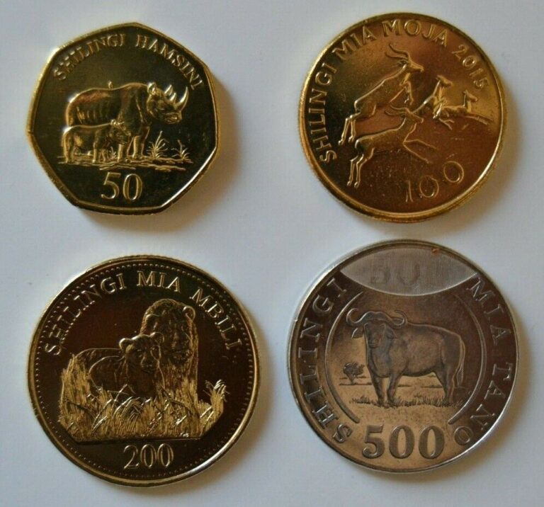 Read more about the article Collection of Animals on Coins Rhino+Antelope+Lion+Buffalo BANK OF TANZANIA UNC