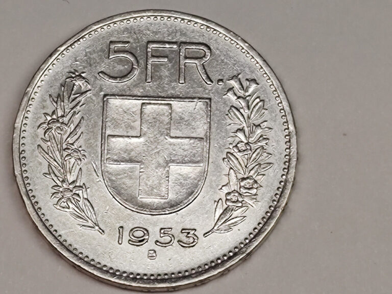 Read more about the article Switzerland  5 Francs Silver Coin 1953-B   High Grade AU+  – Dad’s Coins #S10