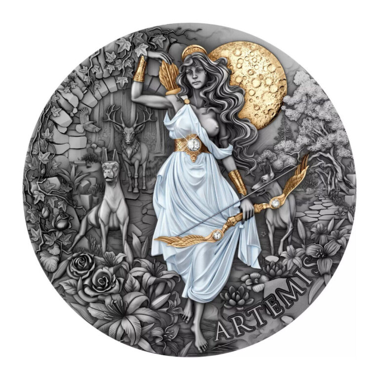 Read more about the article 2024 Cameroon Artemis 2 oz Silver Coin Antique Finish with Diamond Insert