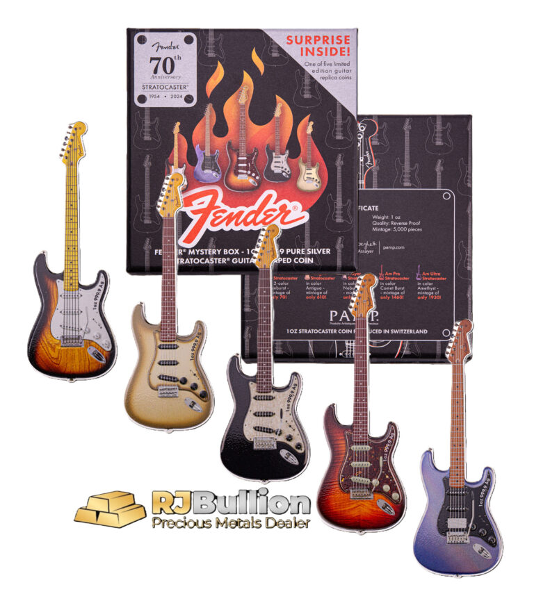 Read more about the article 2024 Pamp Fender Stratocaster 70th Anniversary Mystery Box 1 oz Silver Coin