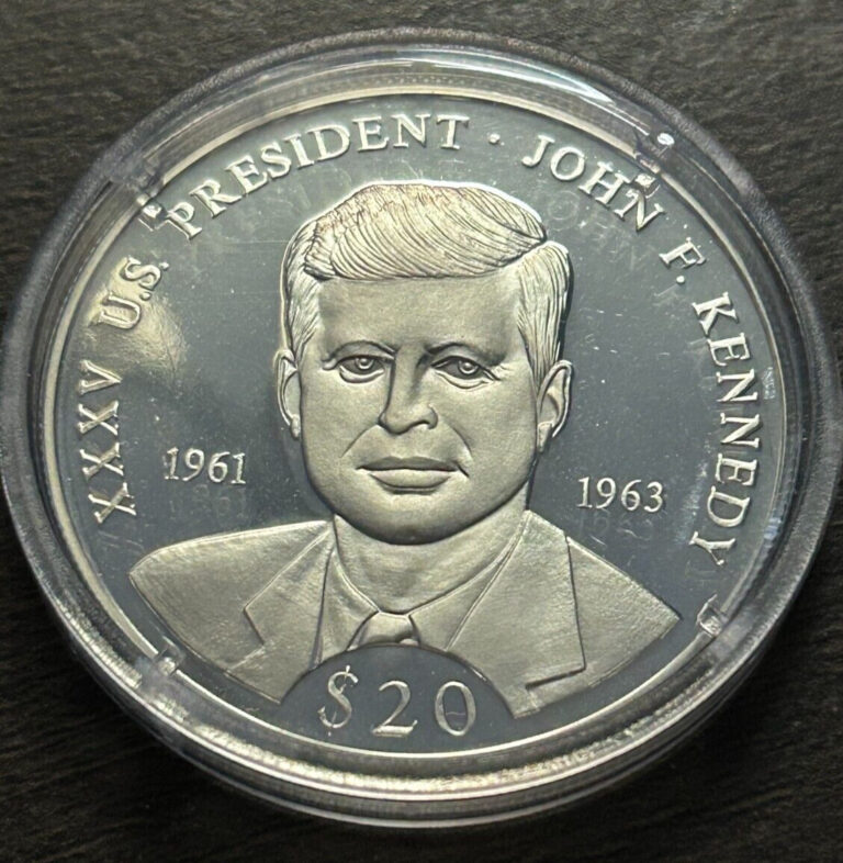 Read more about the article Scarce 2006 Liberia Large $20 John F Kennedy Silver Proof Coin  20 000 Minted