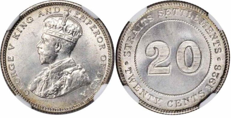 Read more about the article 1926 Silver Coin 20 Cents Straits Settlement Malaya George V of England NGC MS64