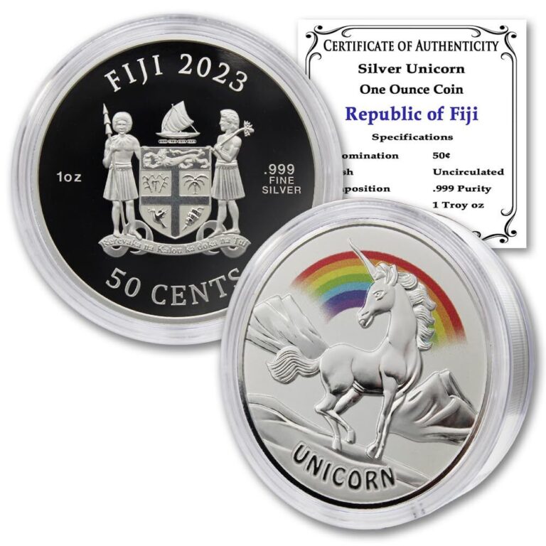 Read more about the article Fiji 2023 1 oz Silver Unicorn Proof-Like Brilliant Uncirculated 50¢ coin w/Cert